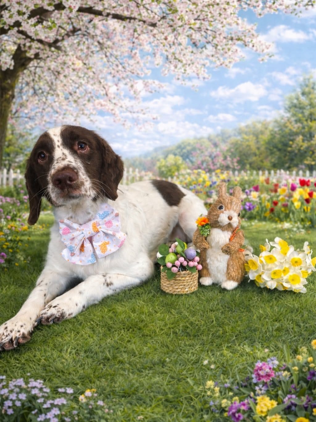 Springer Spaniel groomed for a spring photo shoot